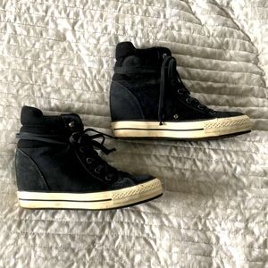 Converse Vintage Luxe Black Suede Hightop Wedge Sneakers — Size 10